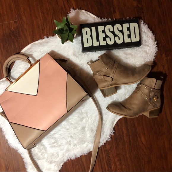 Handbags - Pink & Tan Color Block Crossbody Purse